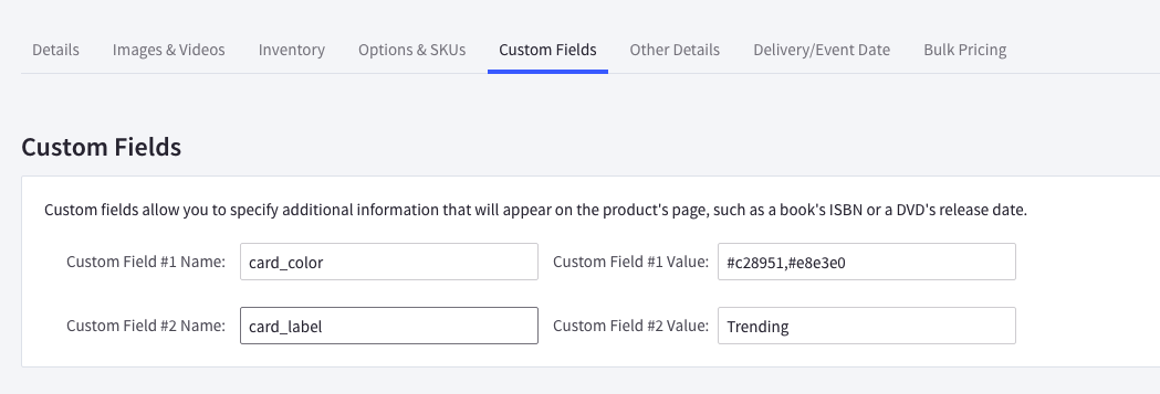 Edit product custom fields