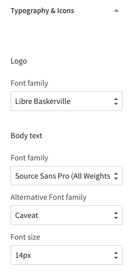 Theme editor typography & icons section