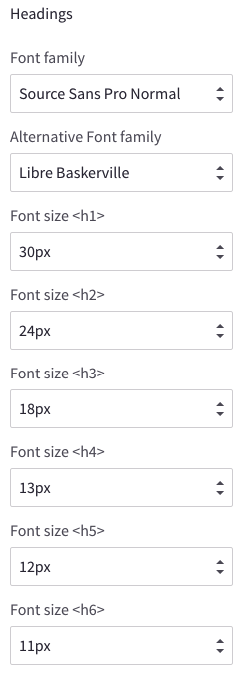 Theme editor typography & icons section